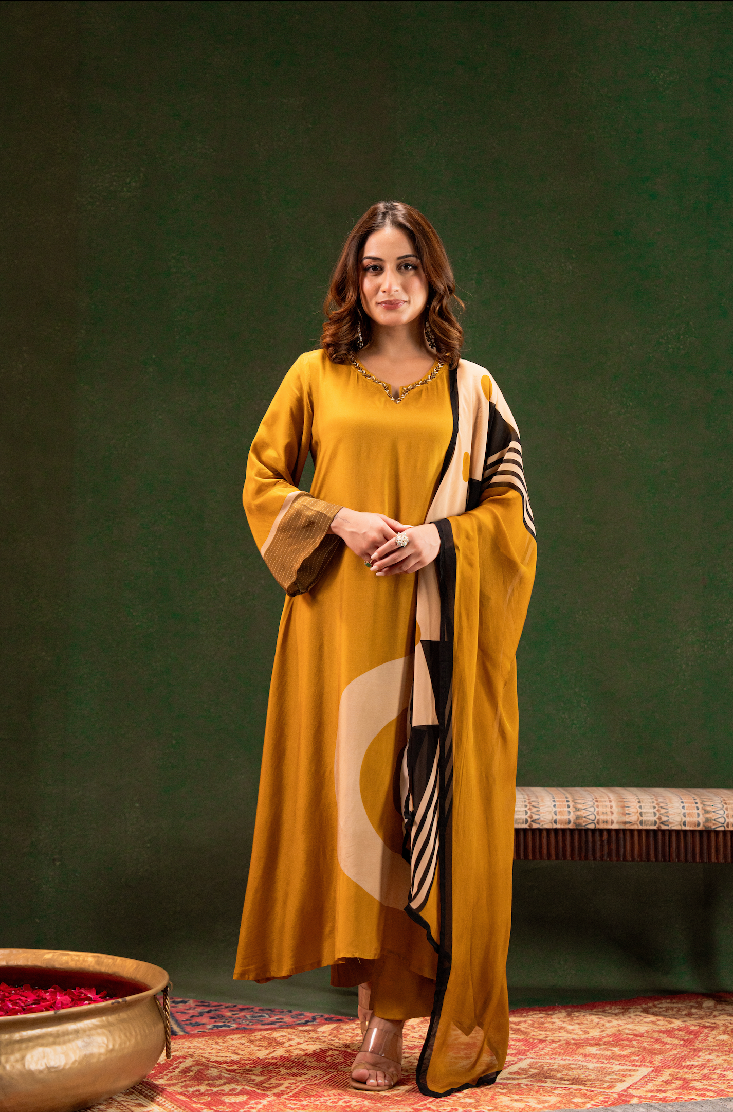 Golden Mustard Glow Pure Muslin Suit Set