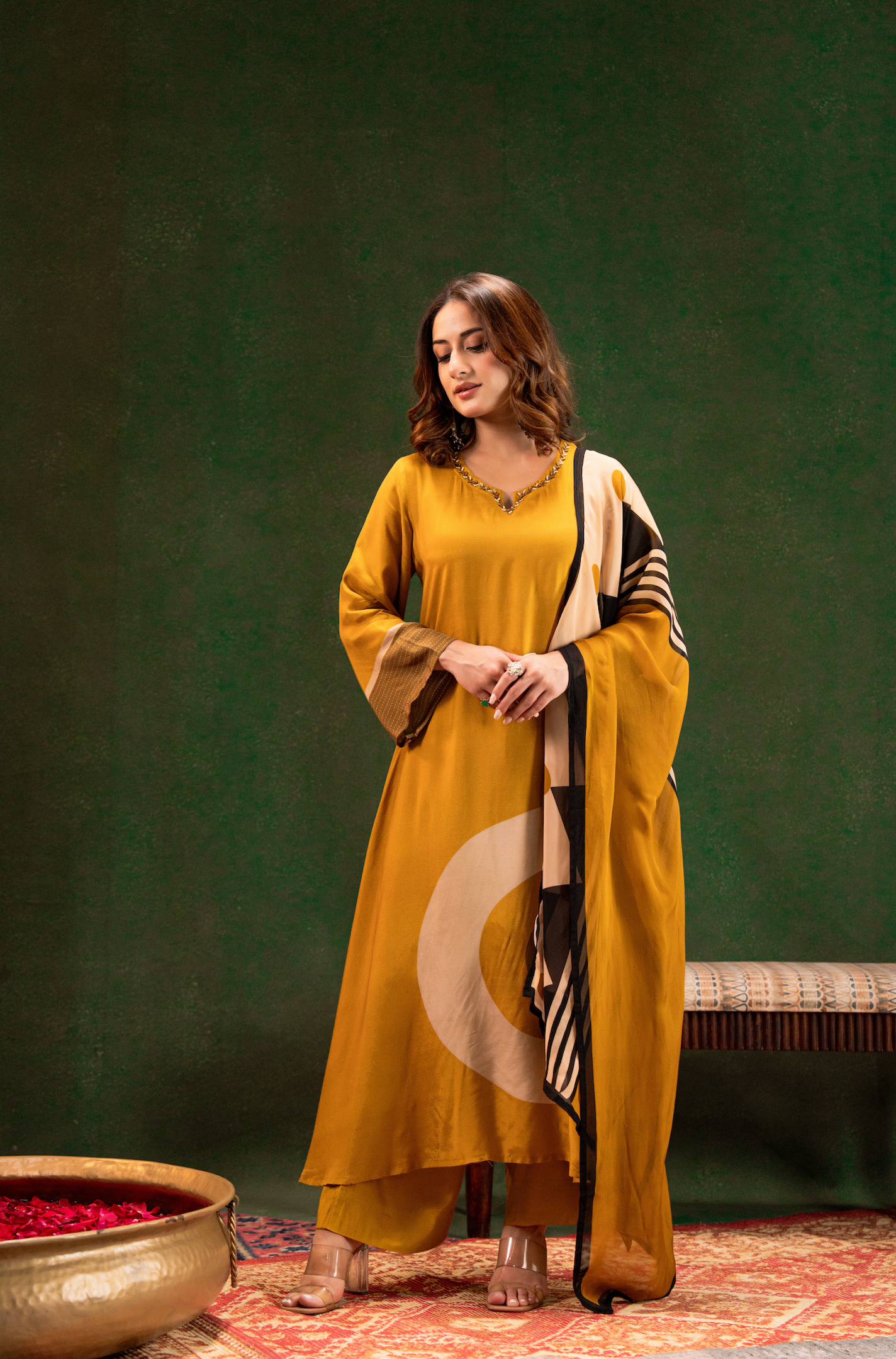 Golden Mustard Glow Pure Muslin Suit Set