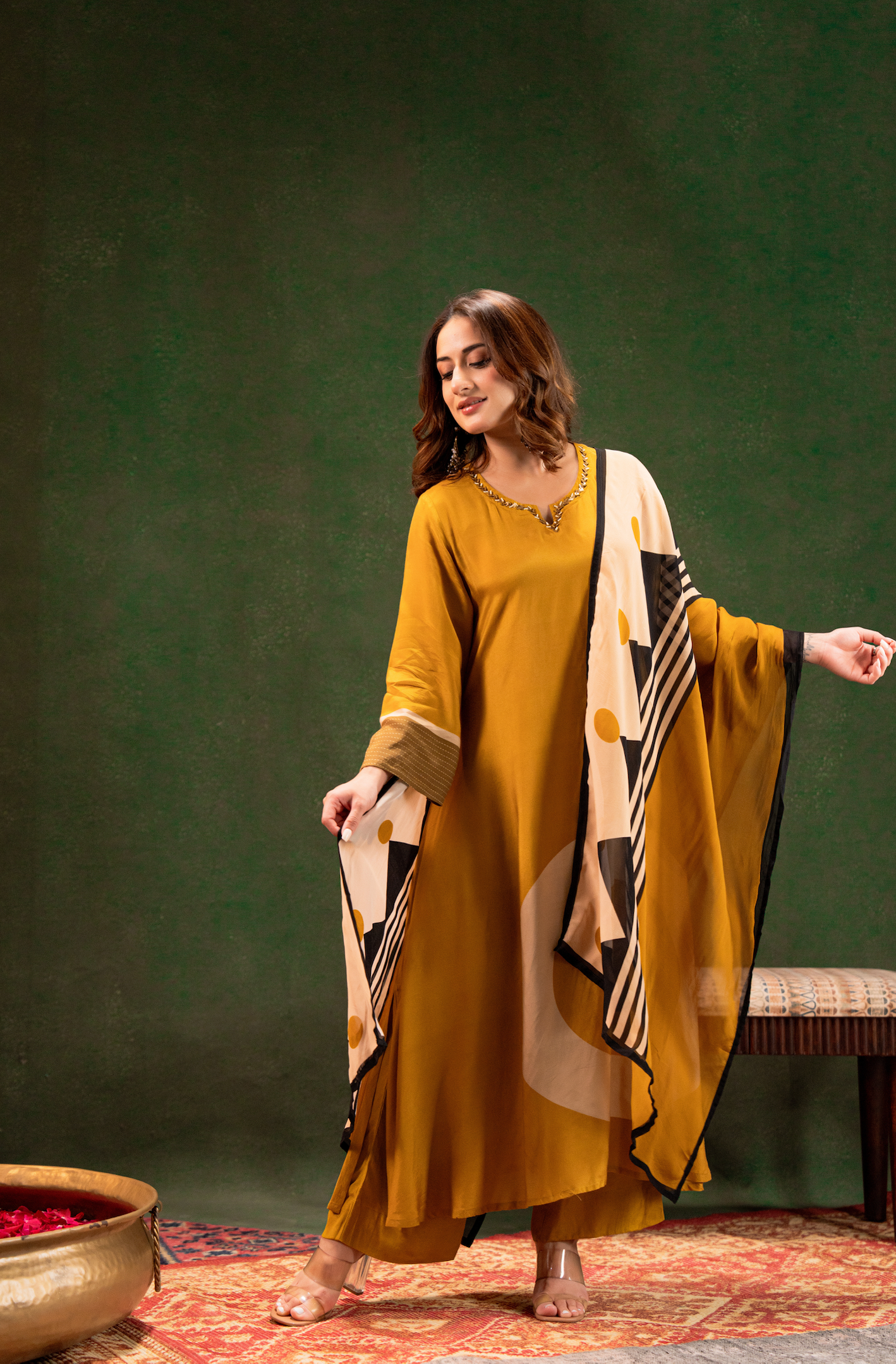 Golden Mustard Glow Pure Muslin Suit Set