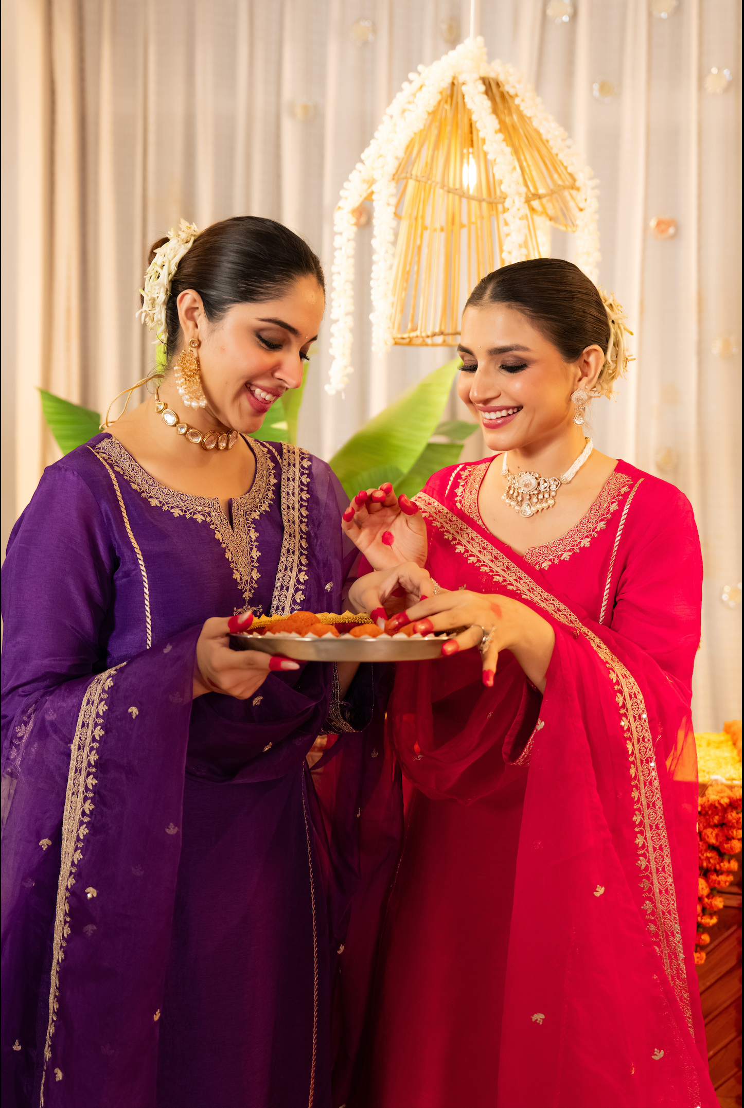 Crimson Glow Dola Silk Suit Set