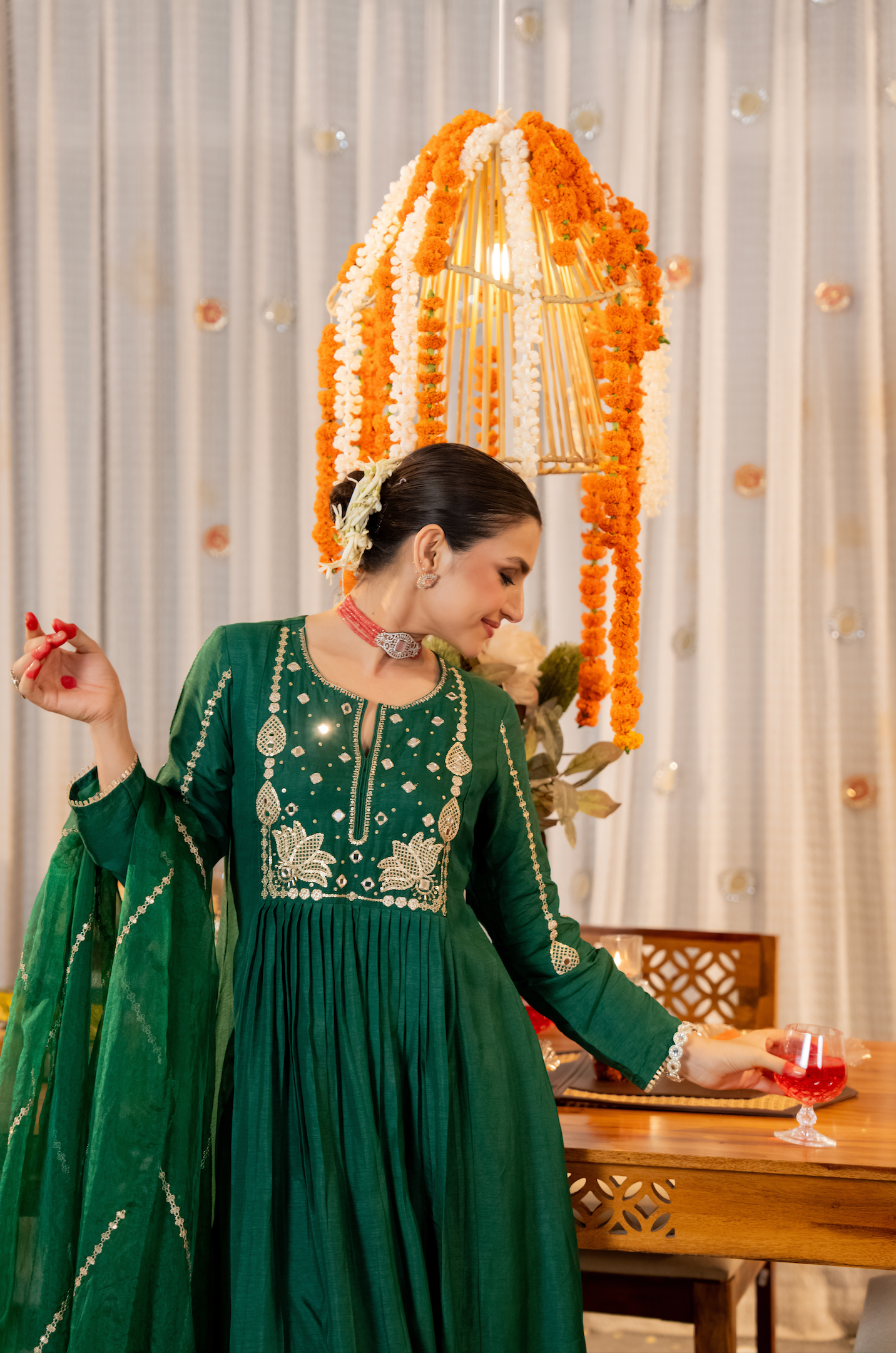 Emerald Bloom Russian Silk Suit Set