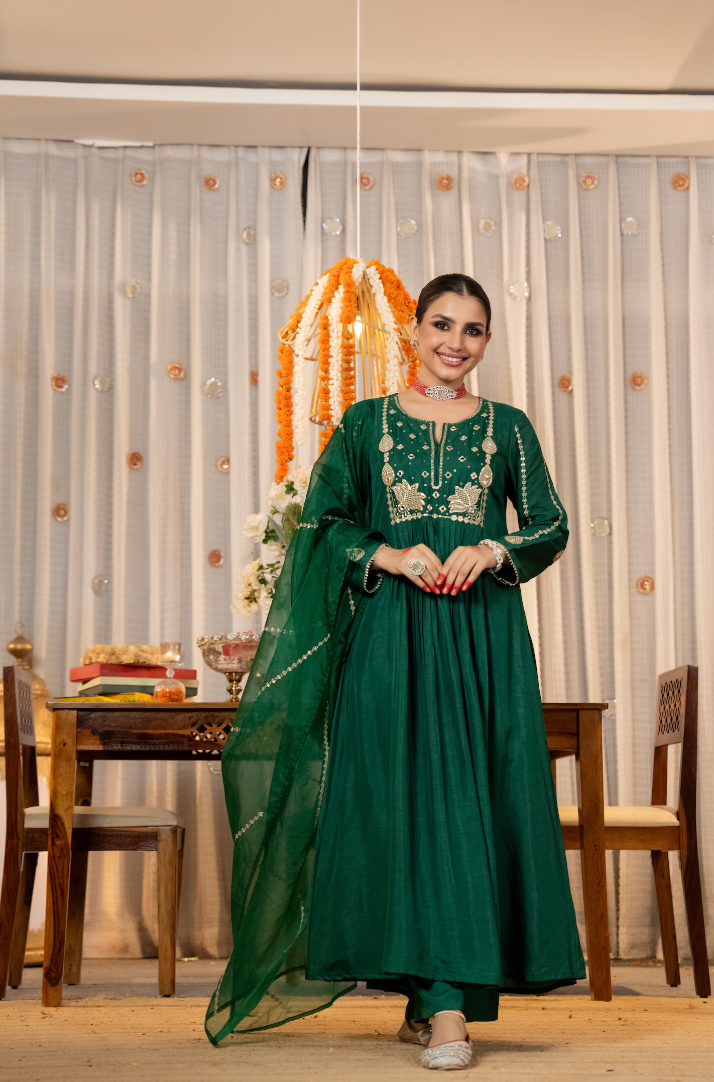 Emerald Bloom Russian Silk Suit Set