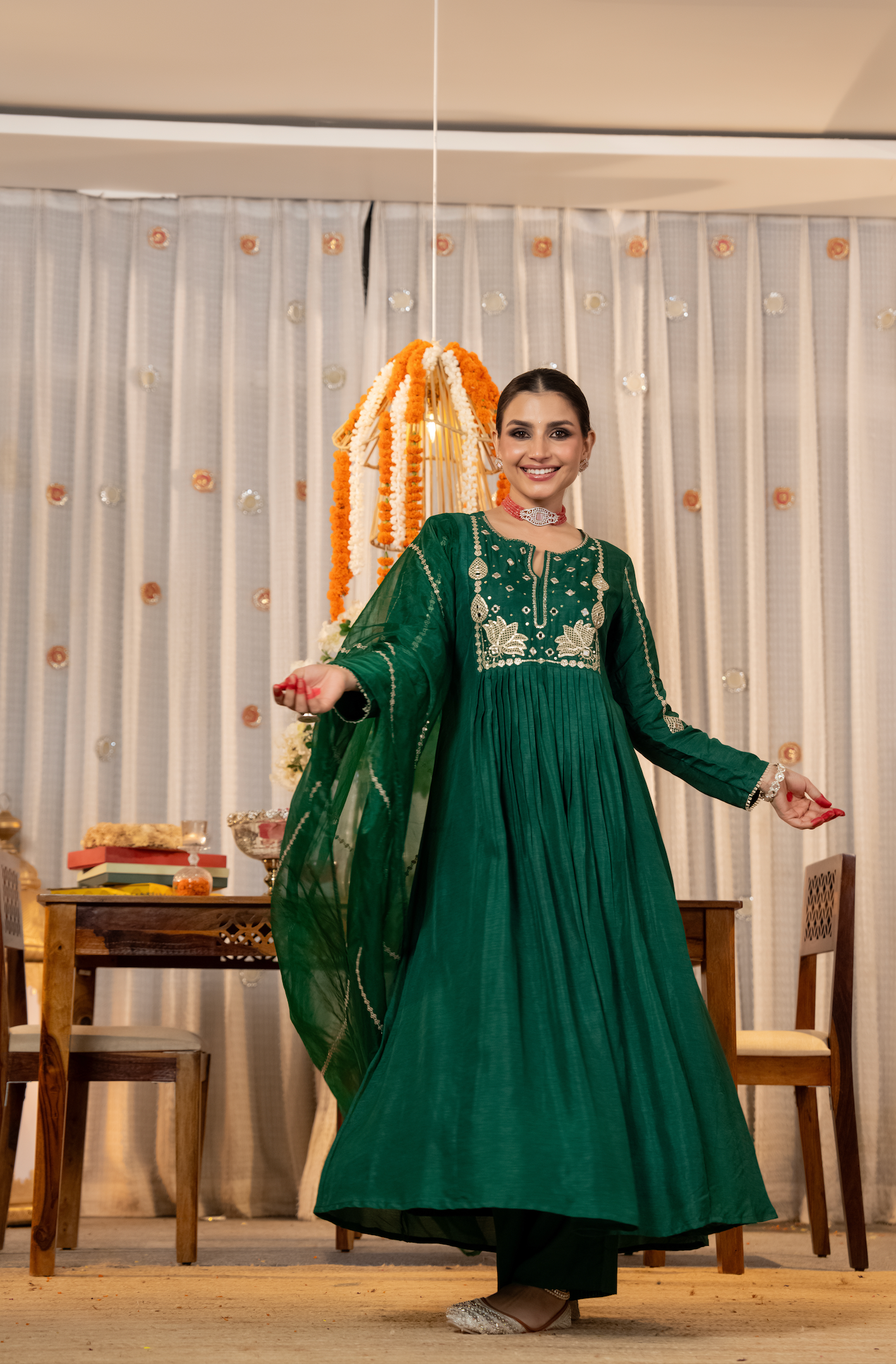 Emerald Bloom Russian Silk Suit Set