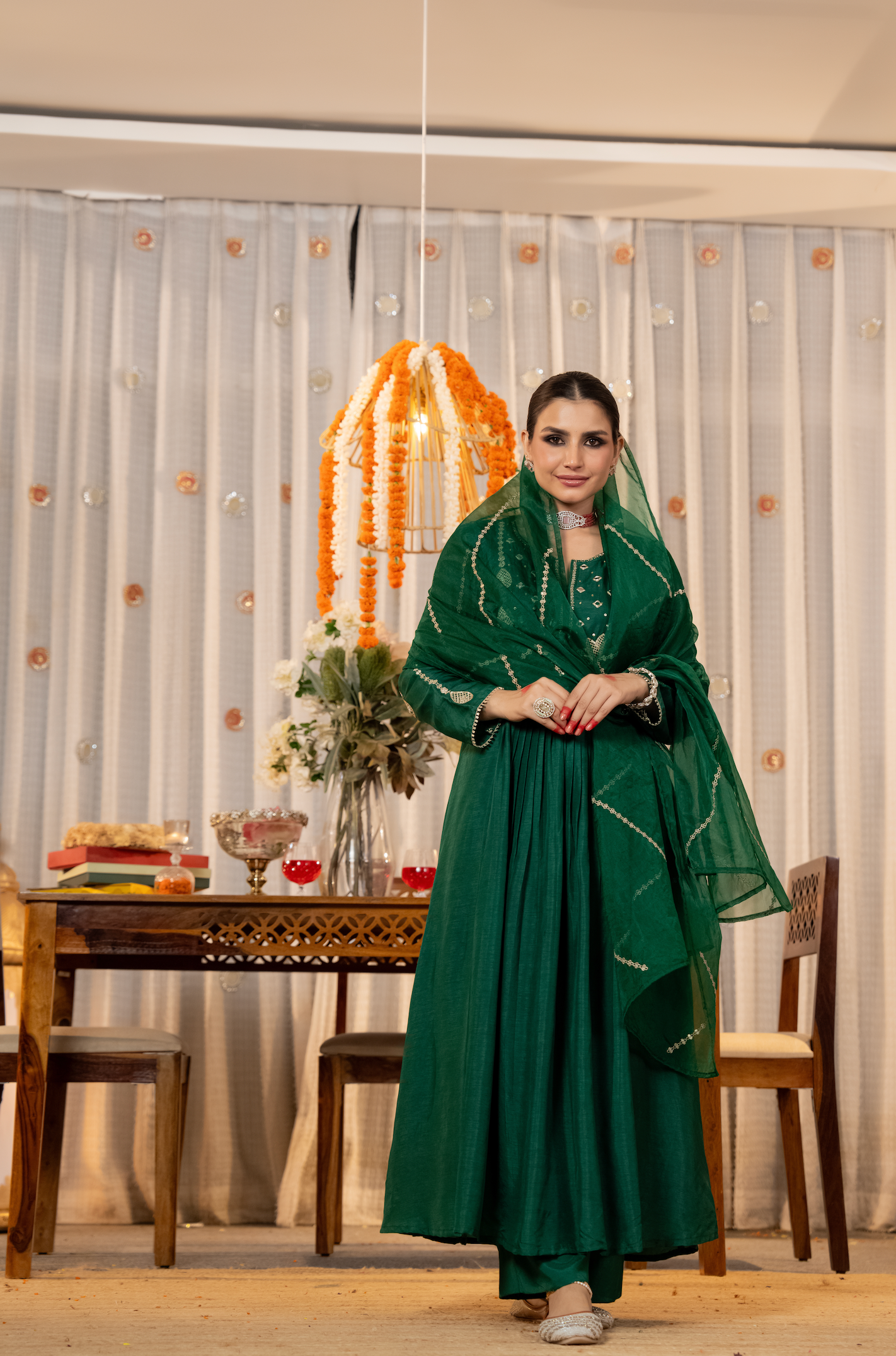 Emerald Bloom Russian Silk Suit Set