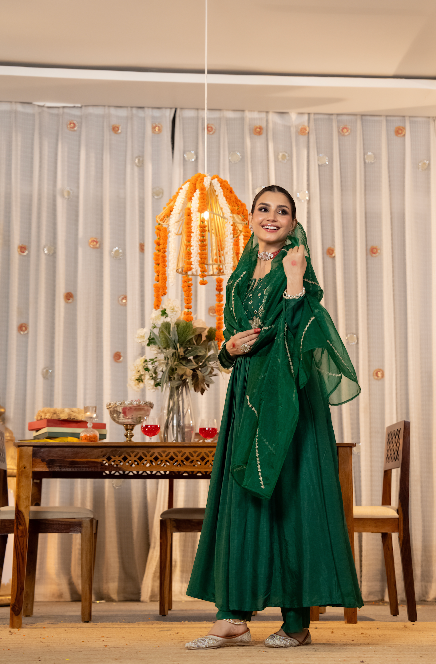 Emerald Bloom Russian Silk Suit Set