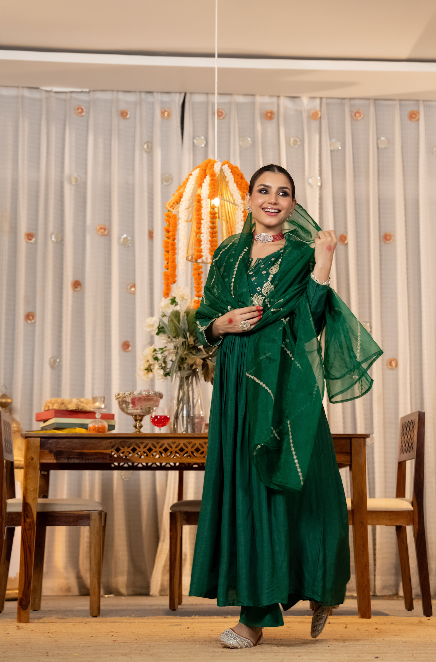 Emerald Bloom Russian Silk Suit Set