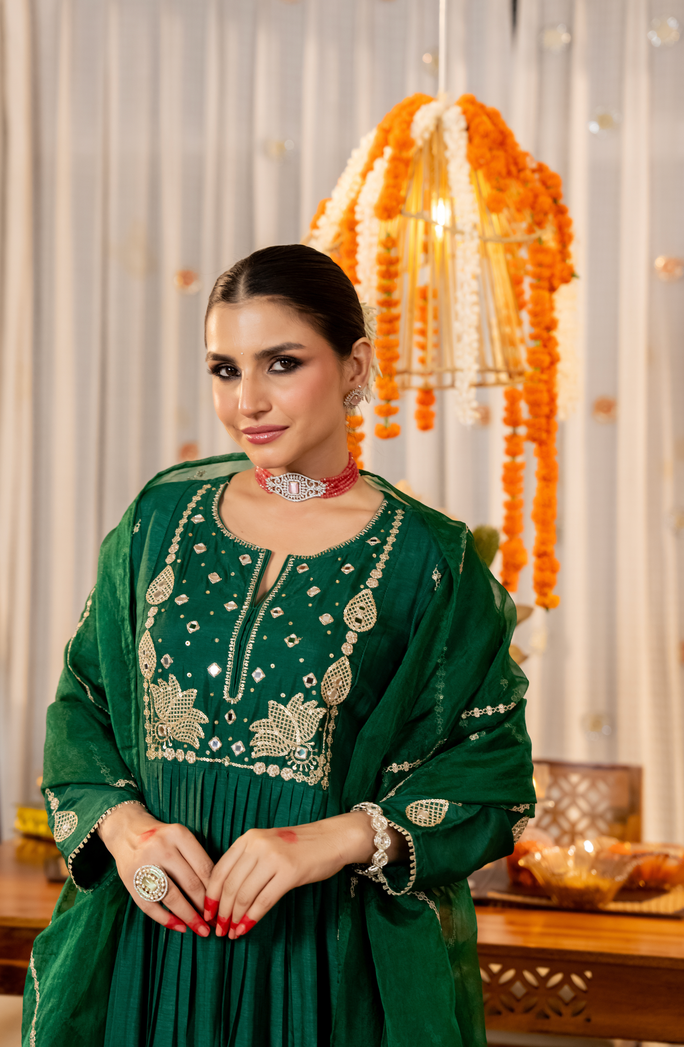Emerald Bloom Russian Silk Suit Set