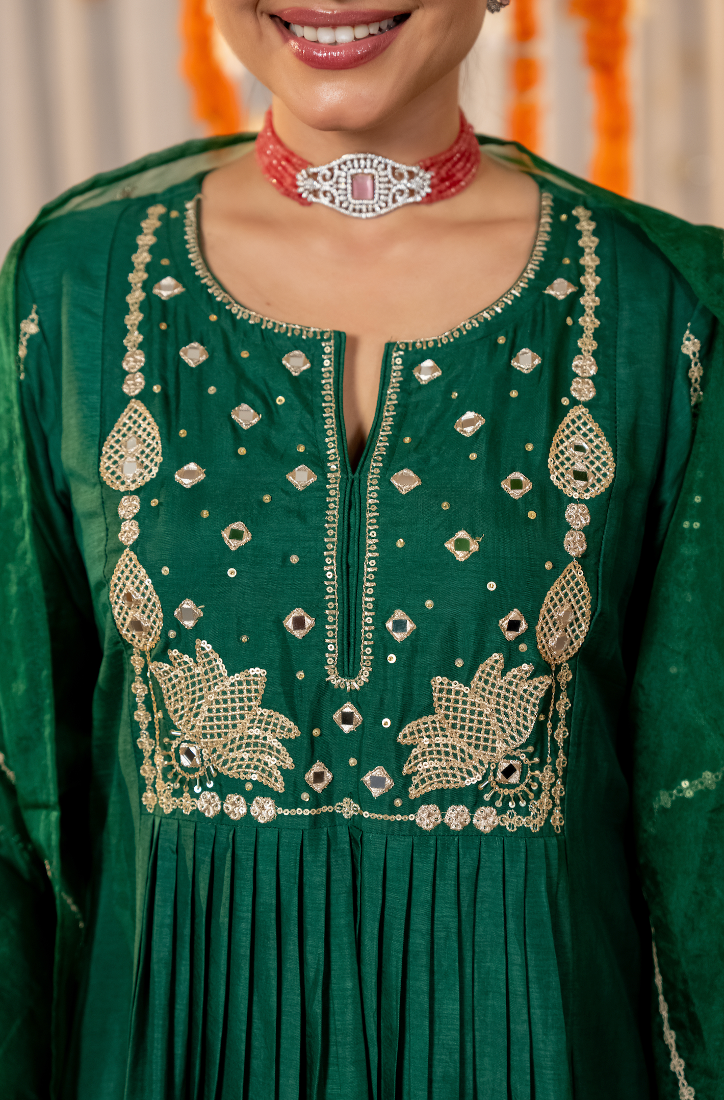Emerald Bloom Russian Silk Suit Set