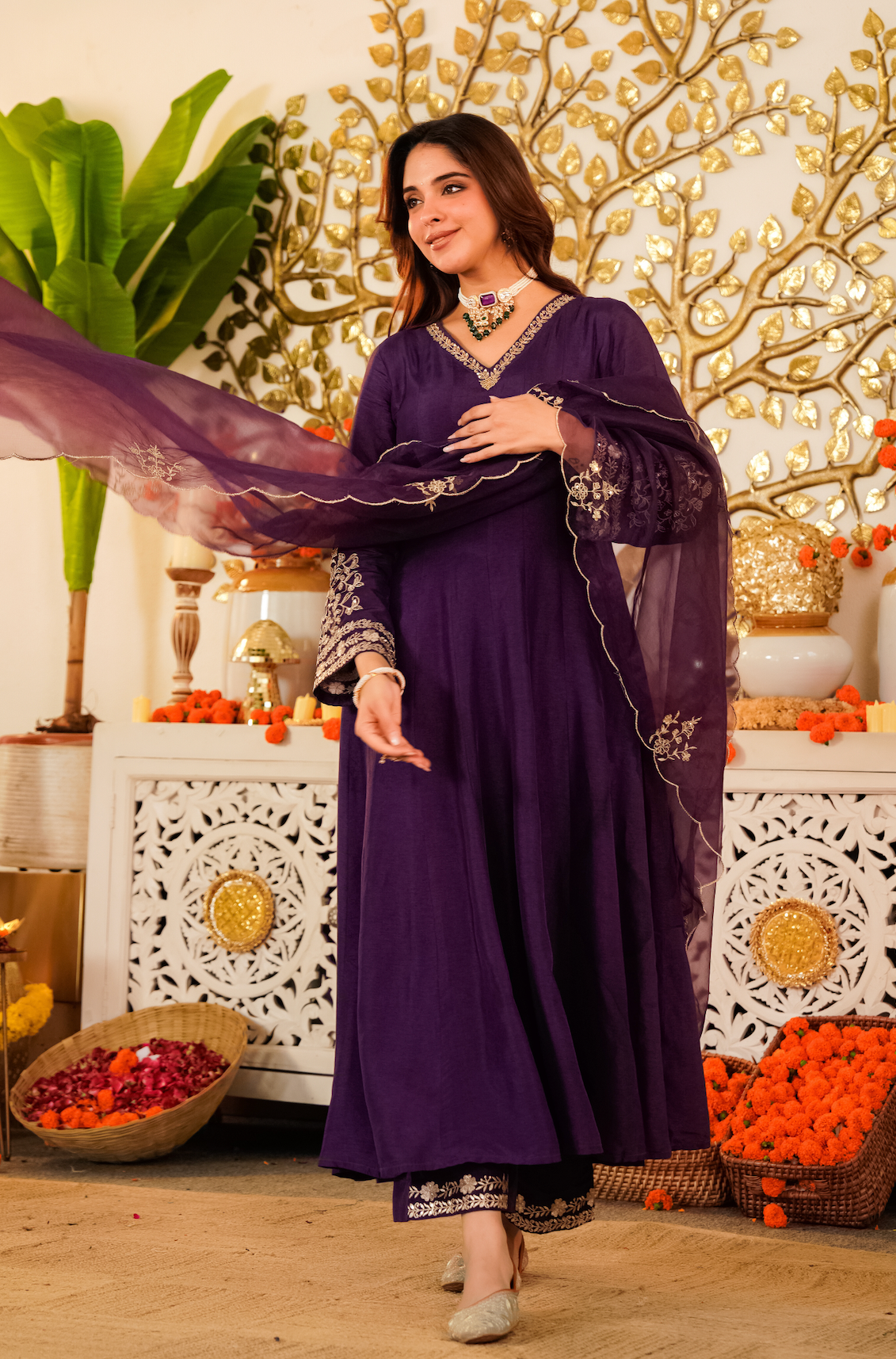 Amethyst Aura Russian Silk Suit Set - View 4 - Ethnic Wear by Aykaa