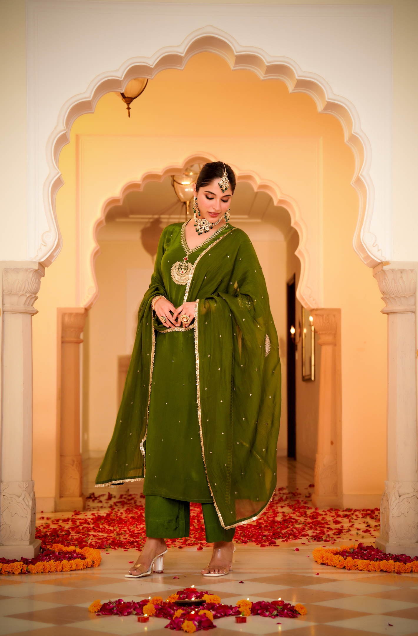 Emerald Grace Crepe Suit Set