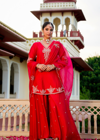 Karwa Crimson Satoori Silk Garara Suit Set