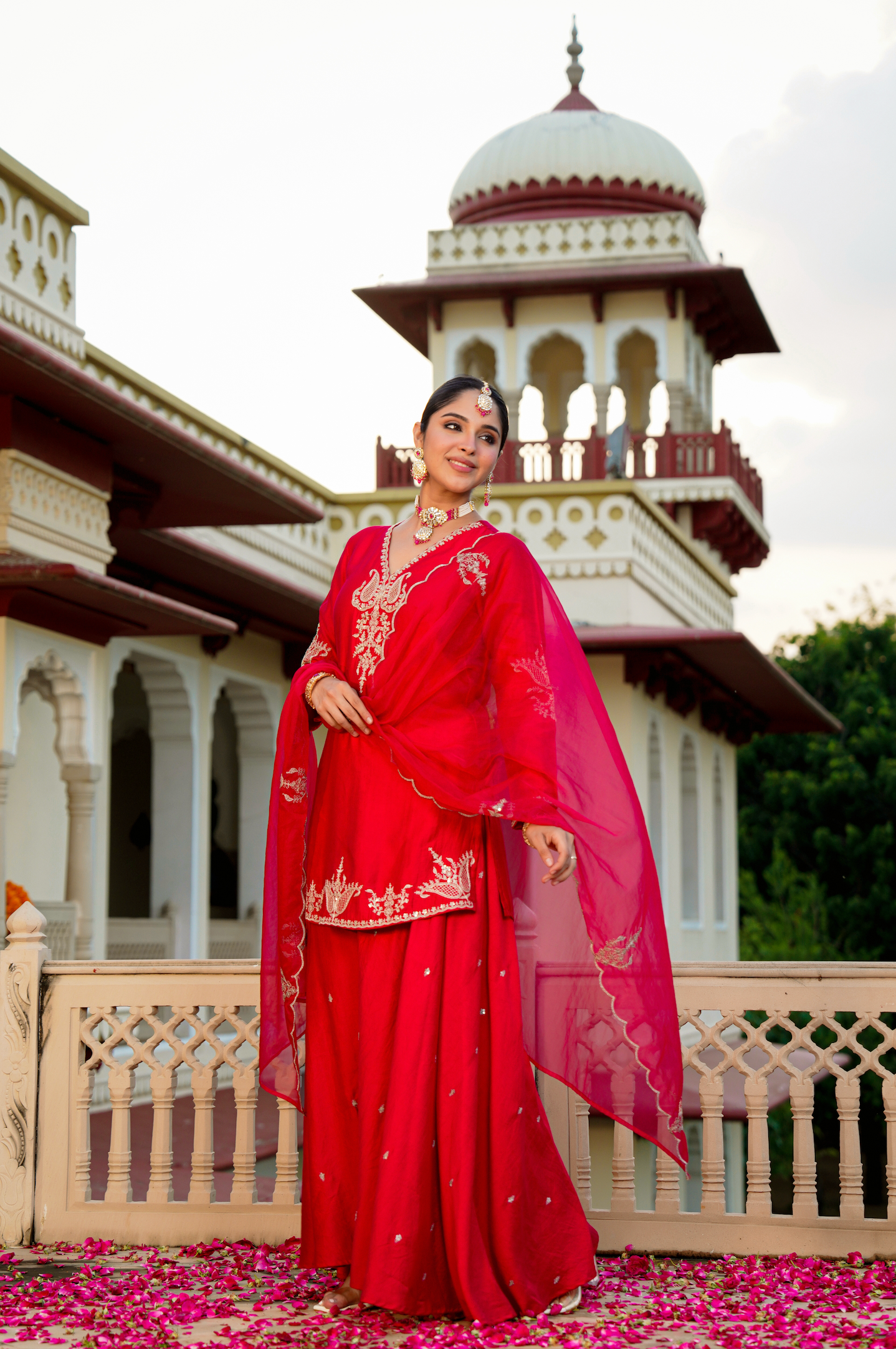 Karwa Crimson Satoori Silk Garara Suit Set