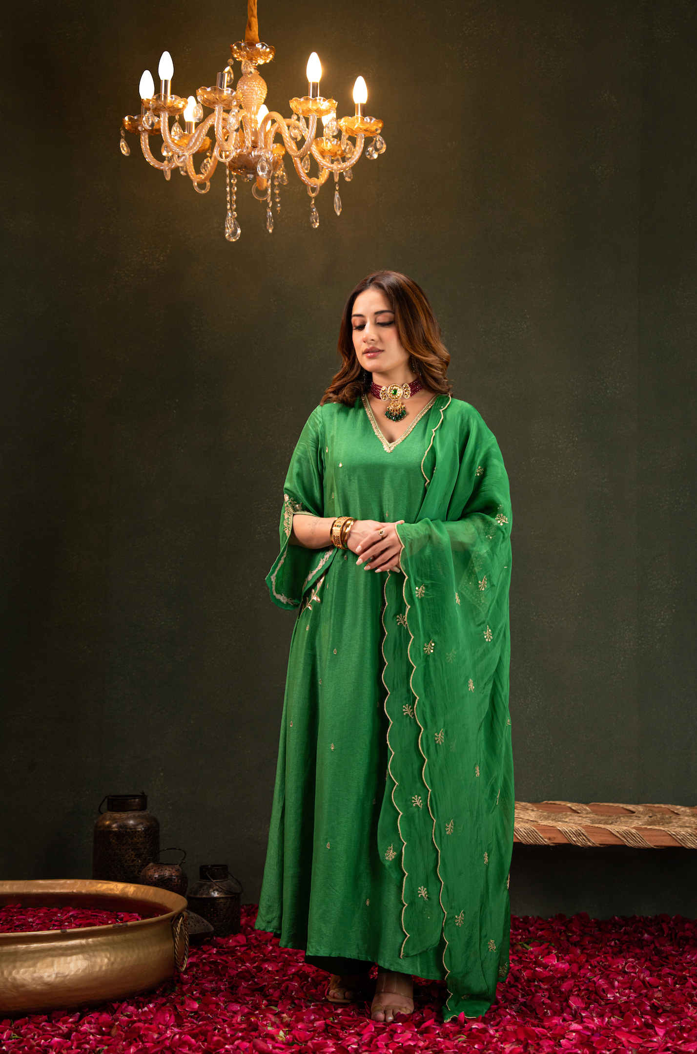 Emerald Whisper Silk Suit Set