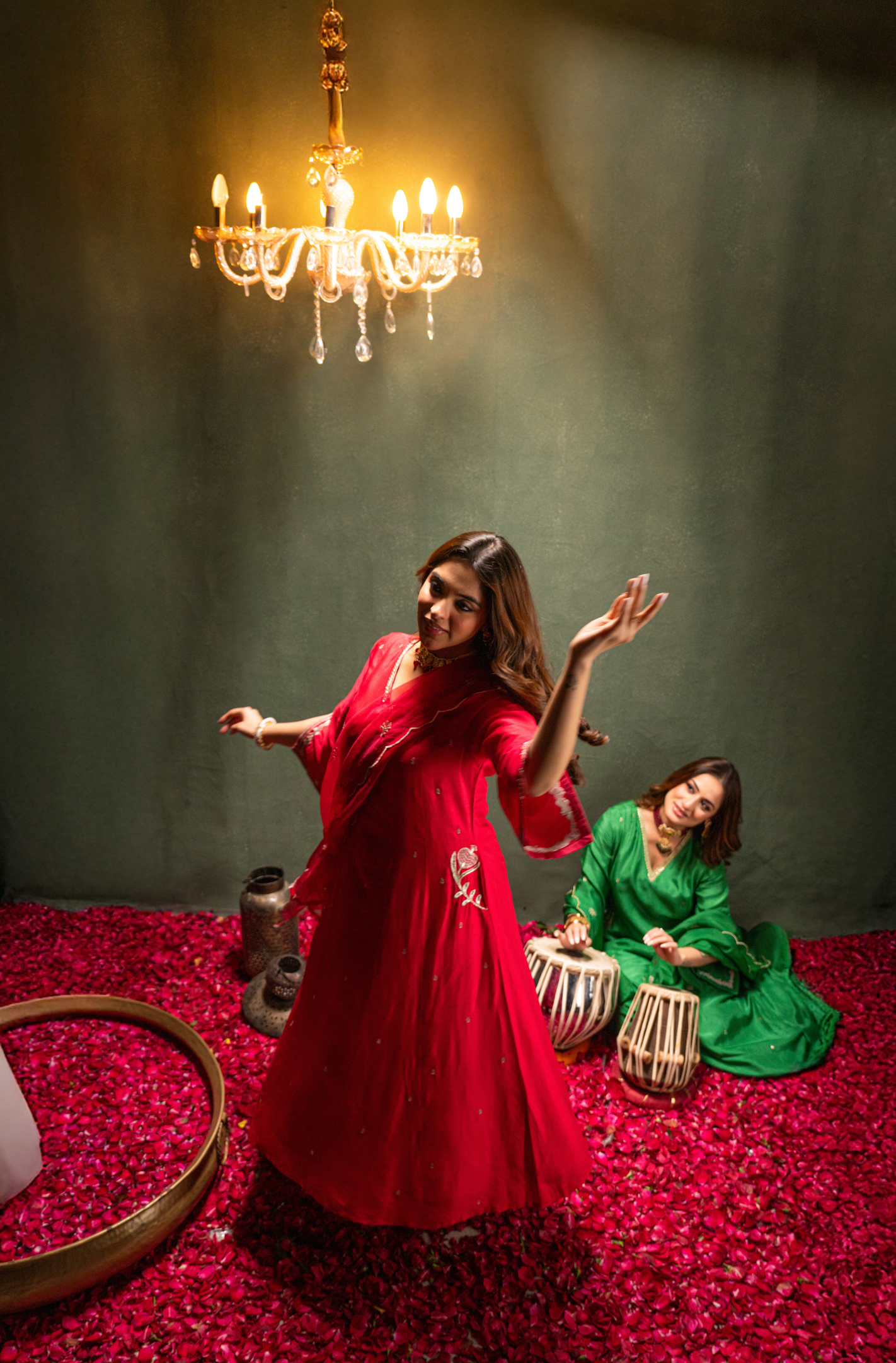 Crimson Radiance Silk Suit Set