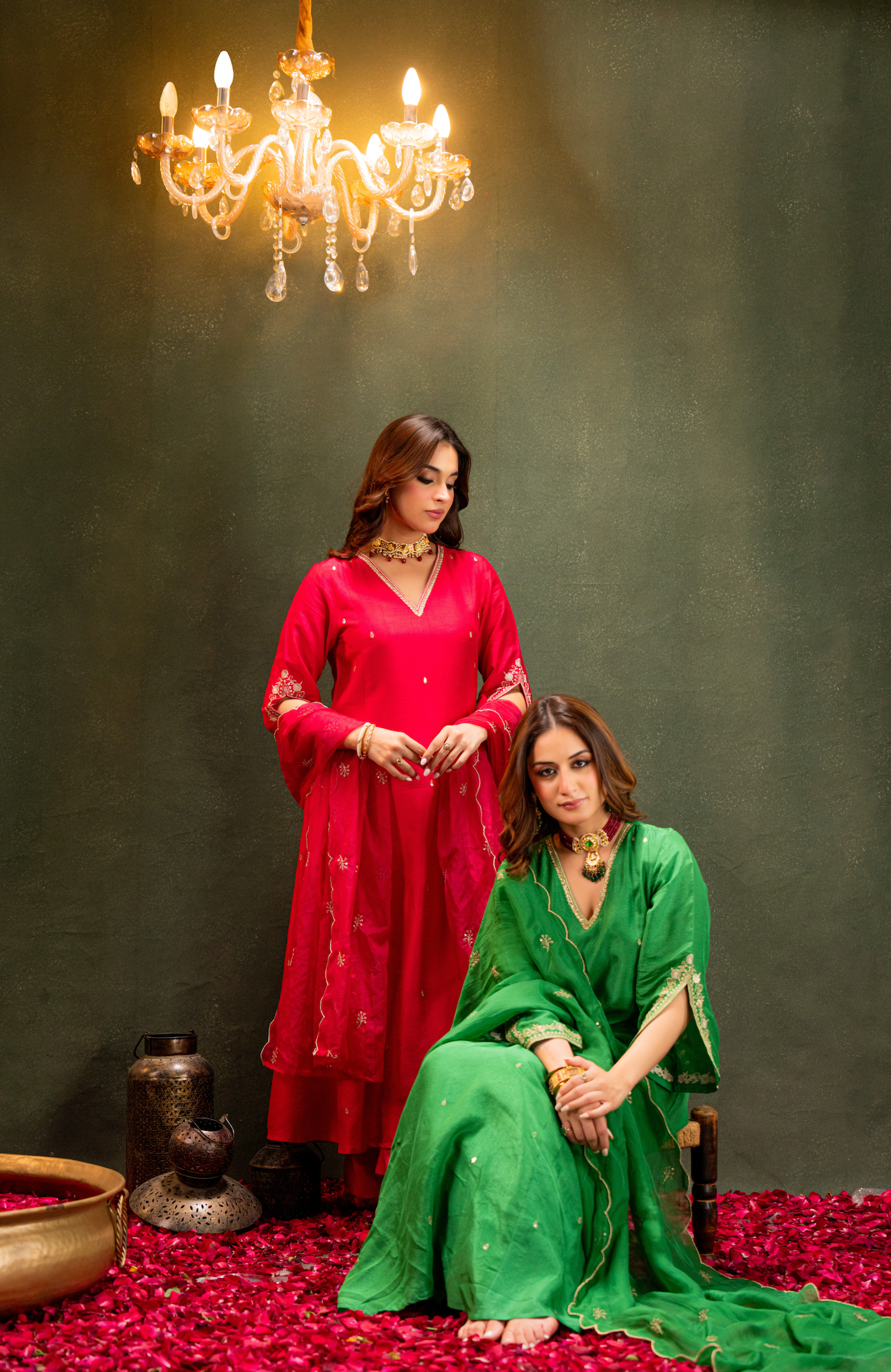 Crimson Radiance Silk Suit Set
