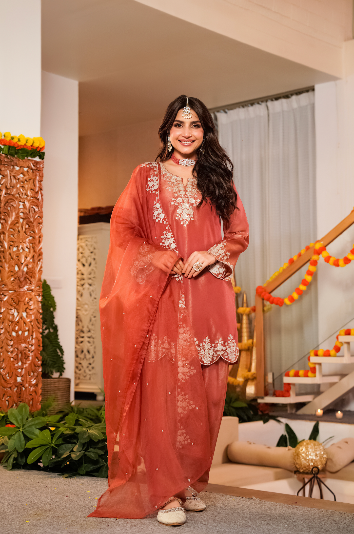 Terracotta Bloom Tissue Suit Set