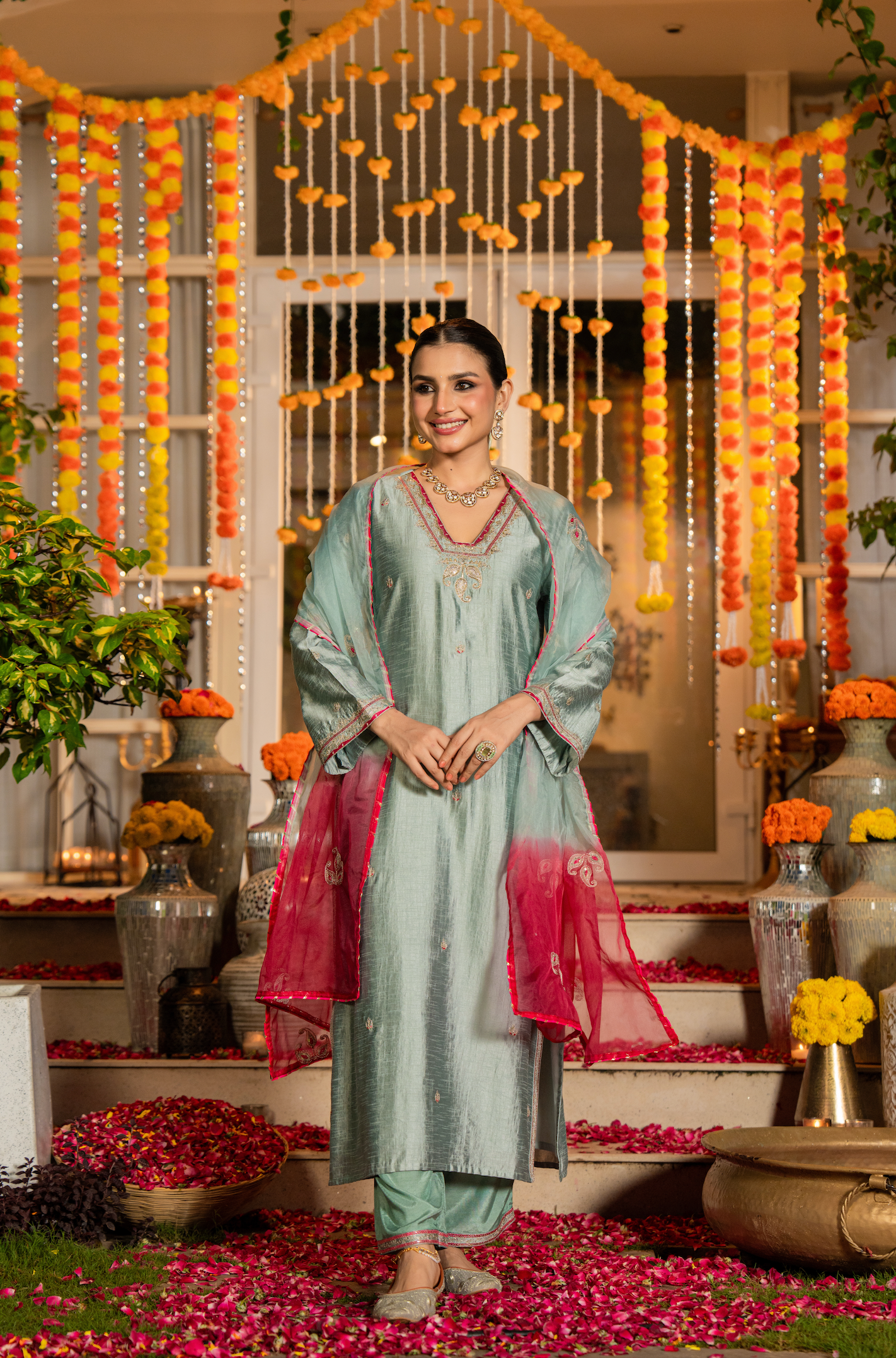 Mint Sage Dola Silk Suit Set