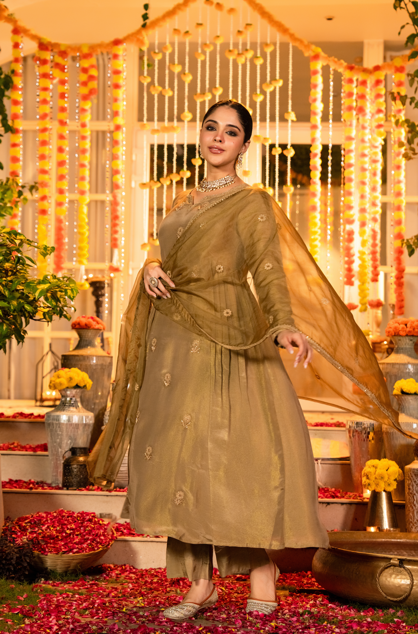 Dusky Gold Nazakat Tissue Suit Set