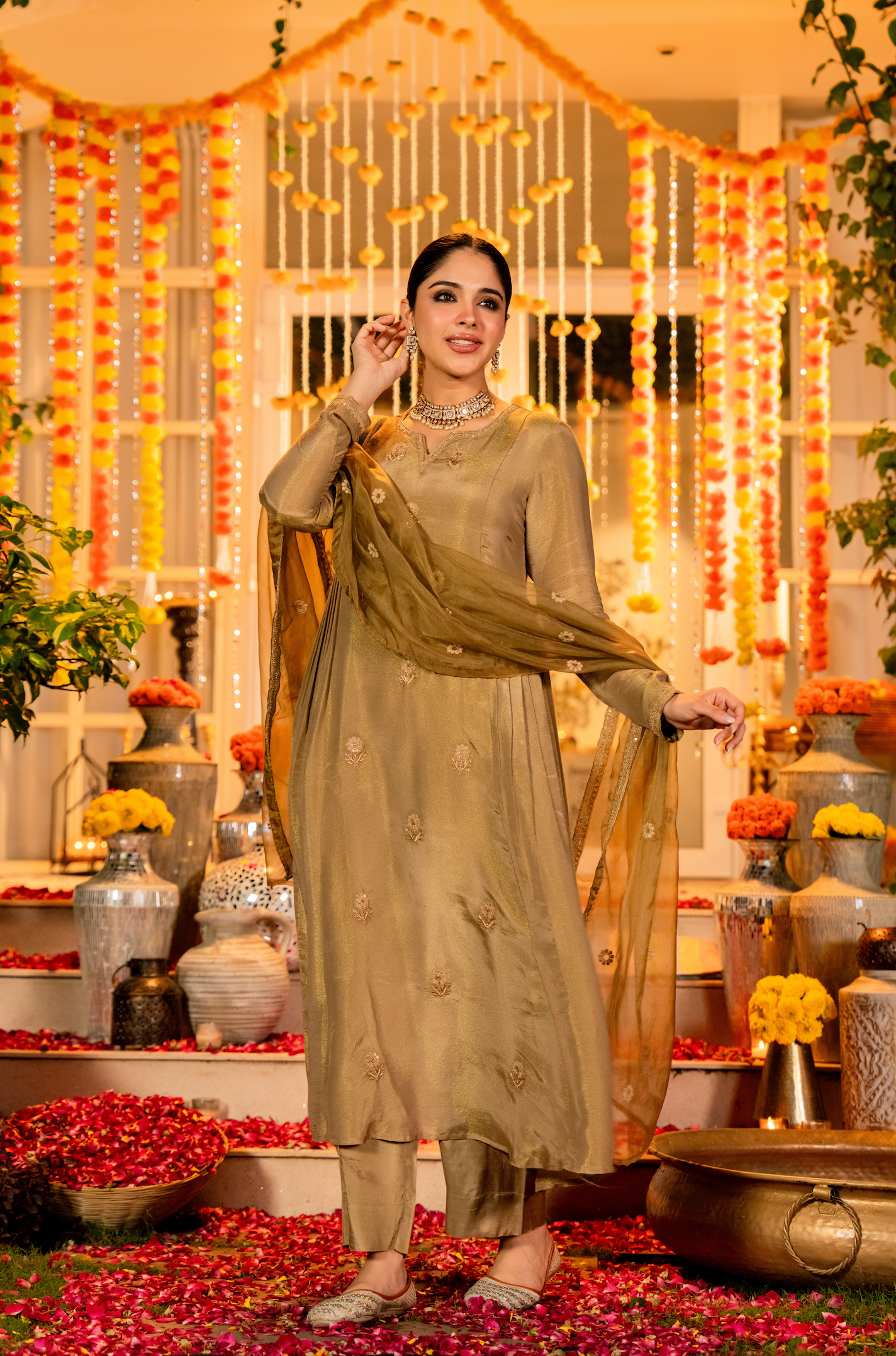 Dusky Gold Nazakat Tissue Suit Set