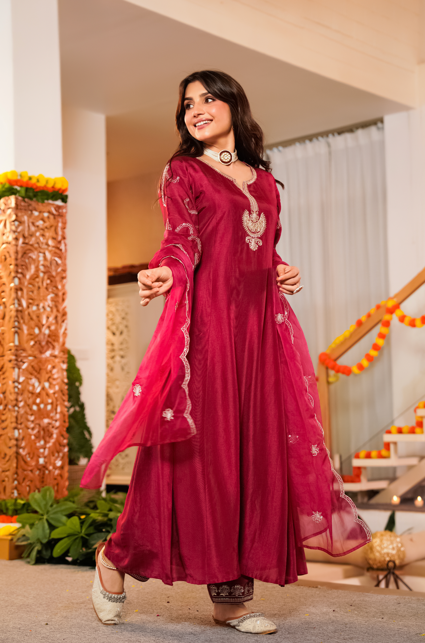 Crimson Royale Silk Suit Set