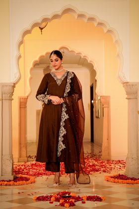 Mocha Royale Russian Silk Suit Set