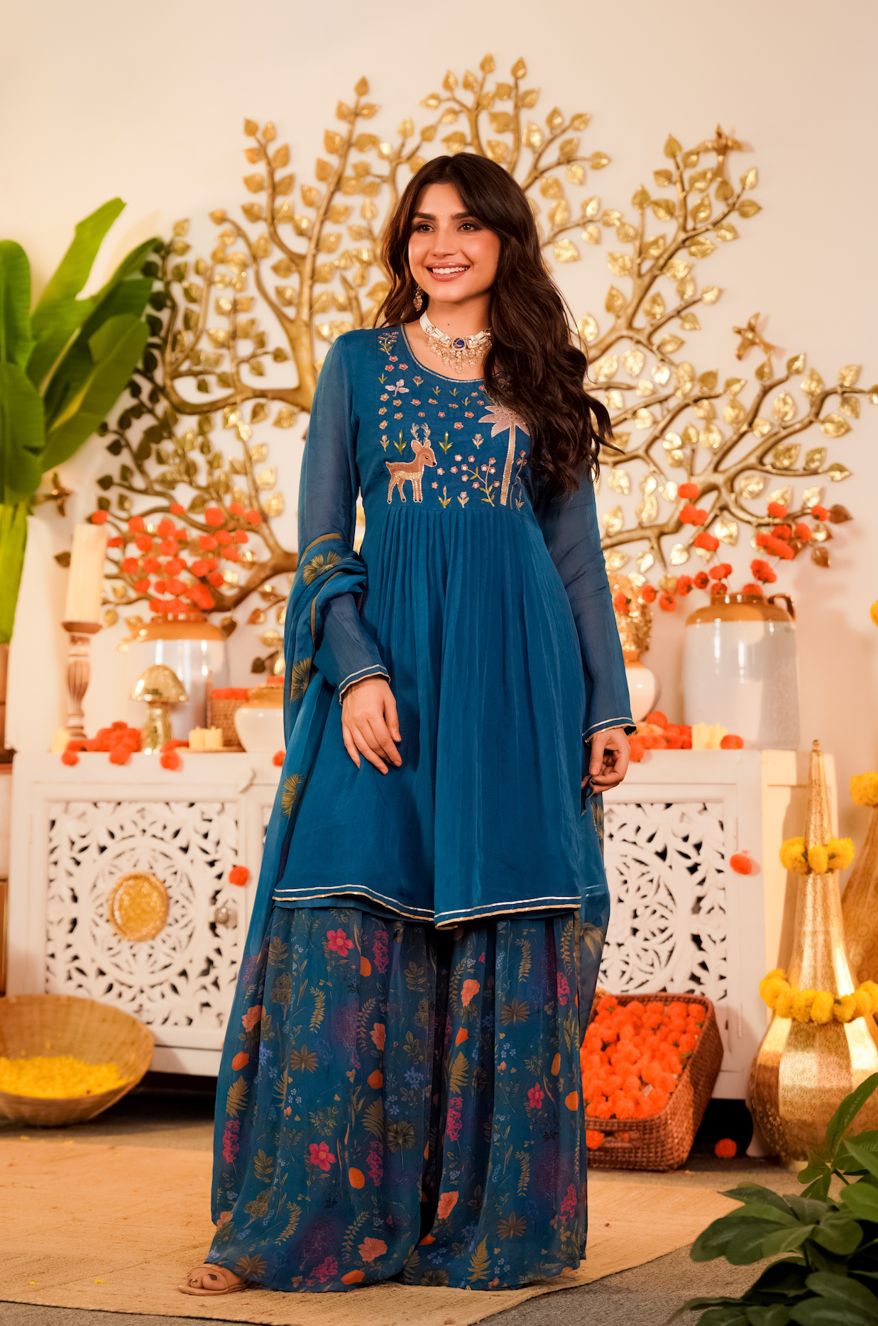 Teal Ethereal Organza Suit Set