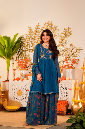 Teal Ethereal Organza Suit Set