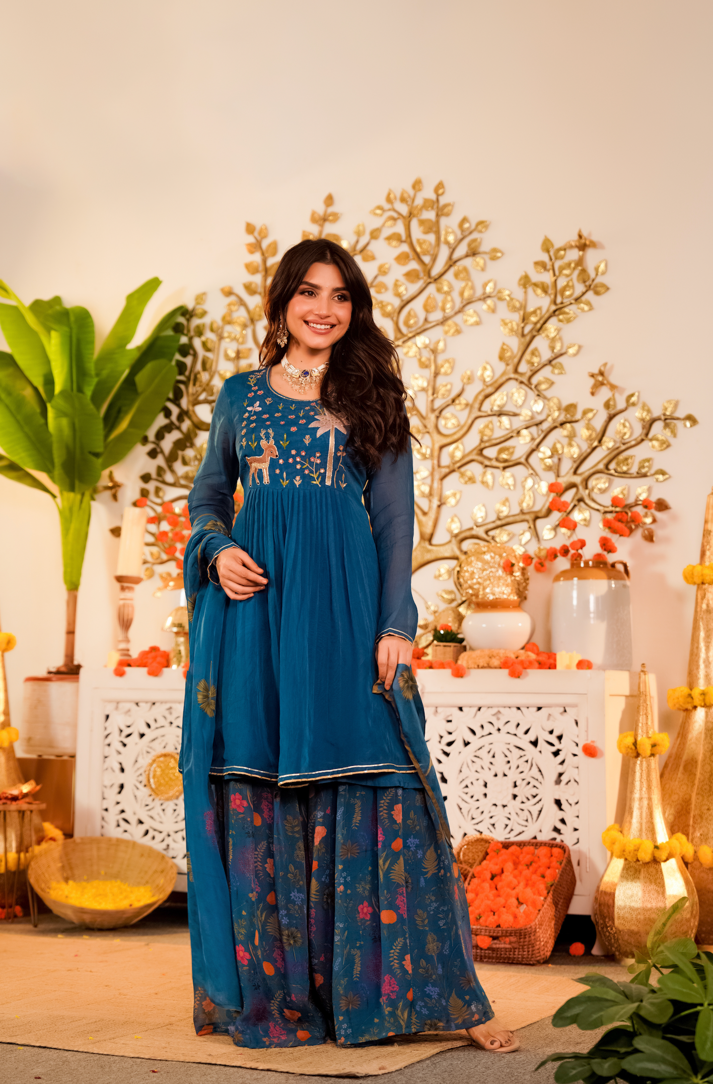 Teal Ethereal Organza Suit Set