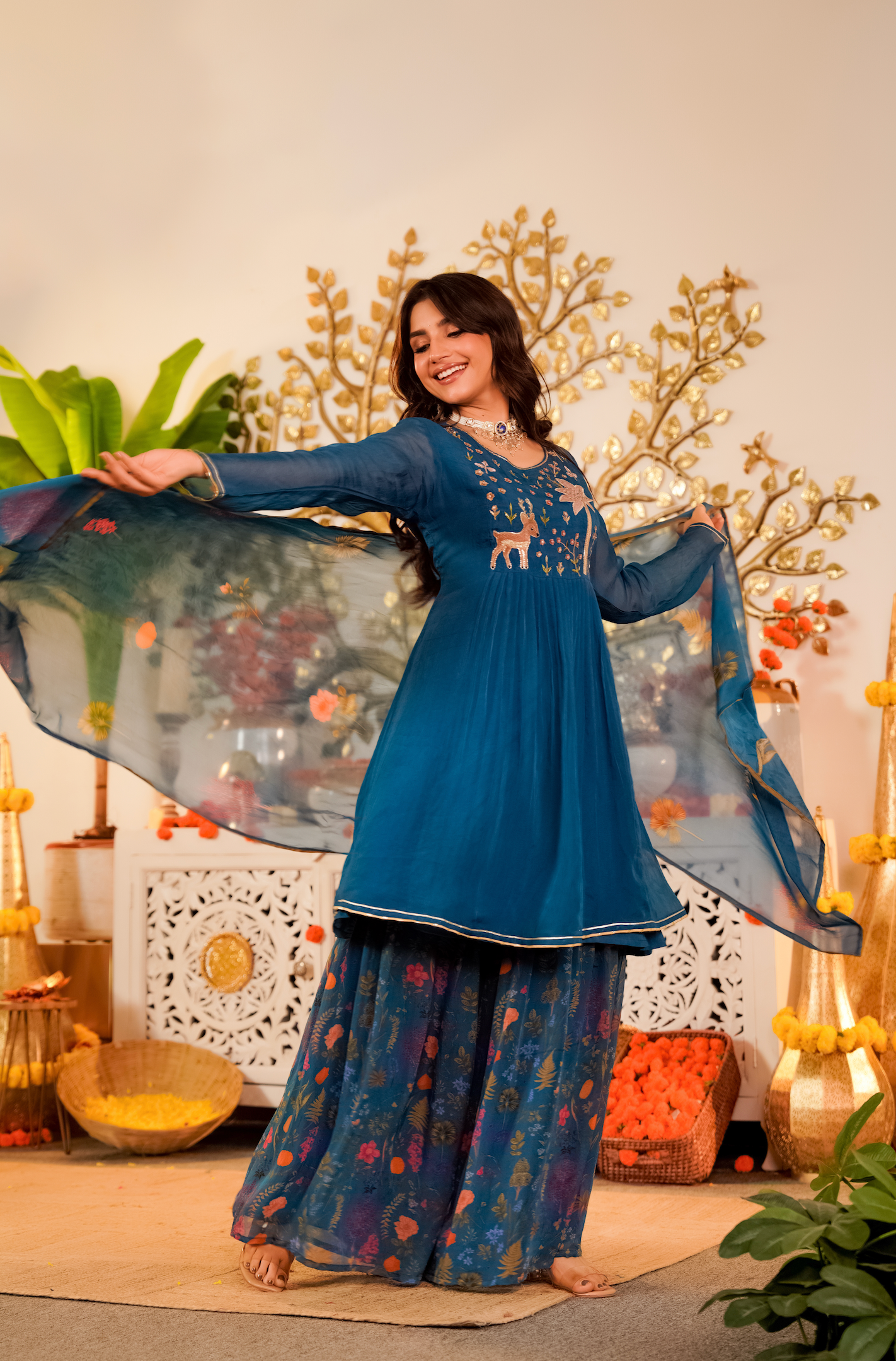 Teal Ethereal Organza Suit Set