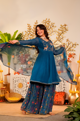 Teal Ethereal Organza Suit Set