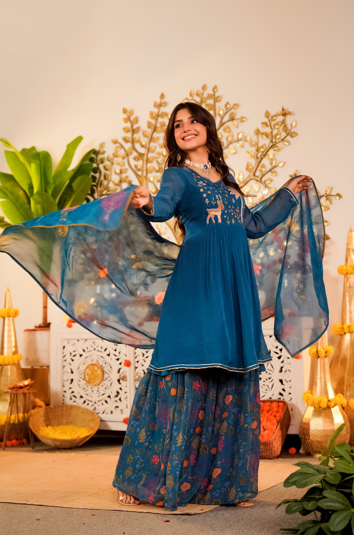 Teal Ethereal Organza Suit Set