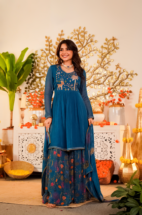 Teal Ethereal Organza Suit Set