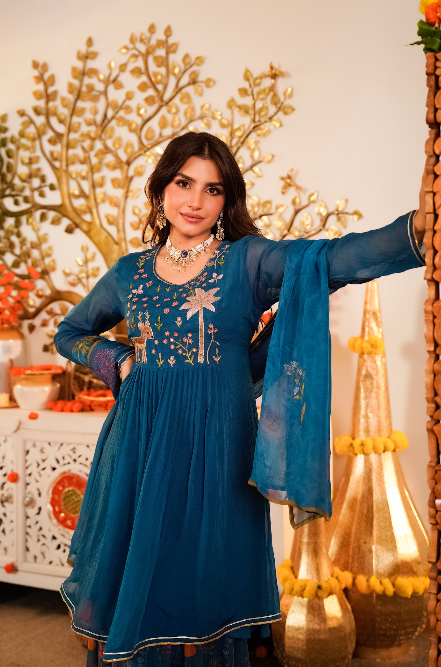 Teal Ethereal Organza Suit Set