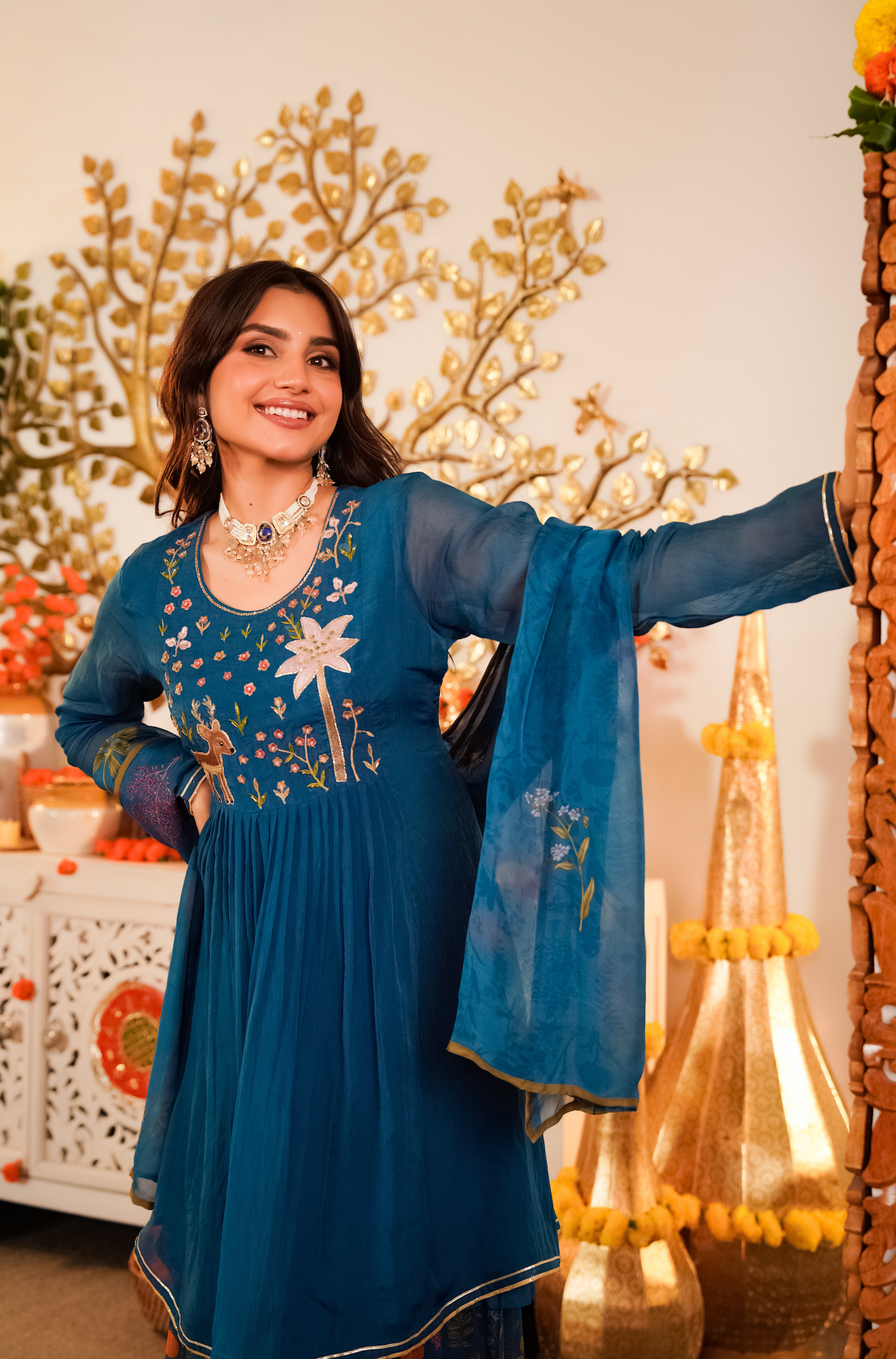 Teal Ethereal Organza Suit Set