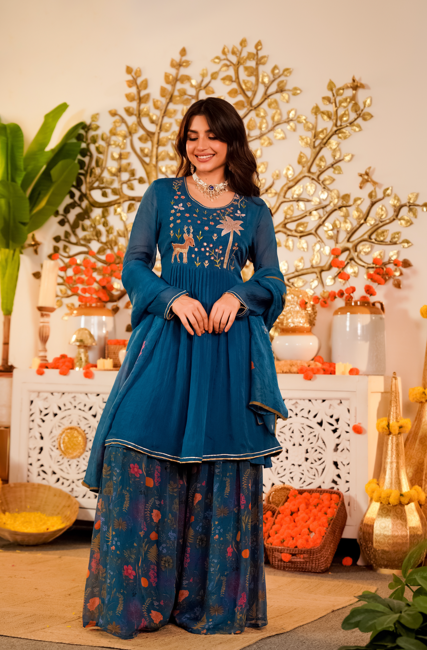 Teal Ethereal Organza Suit Set