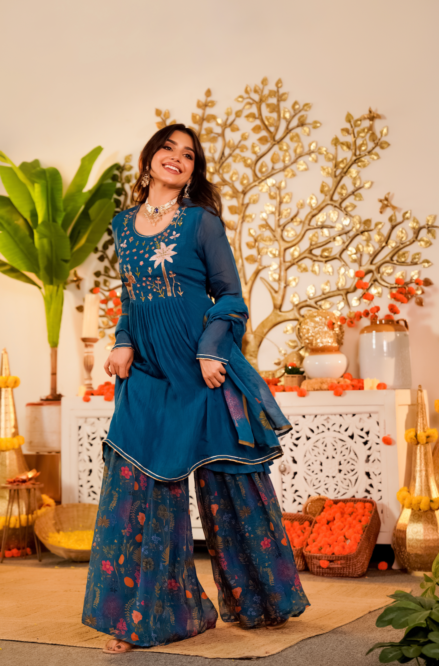 Teal Ethereal Organza Suit Set