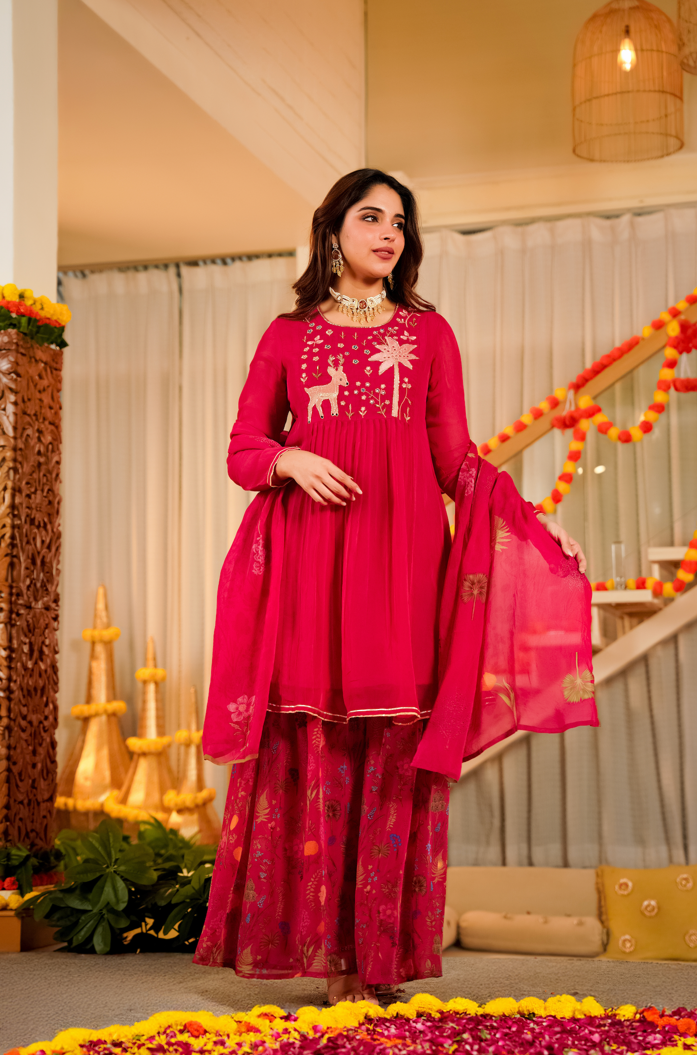 Magenta Whisper Organza Suit Set