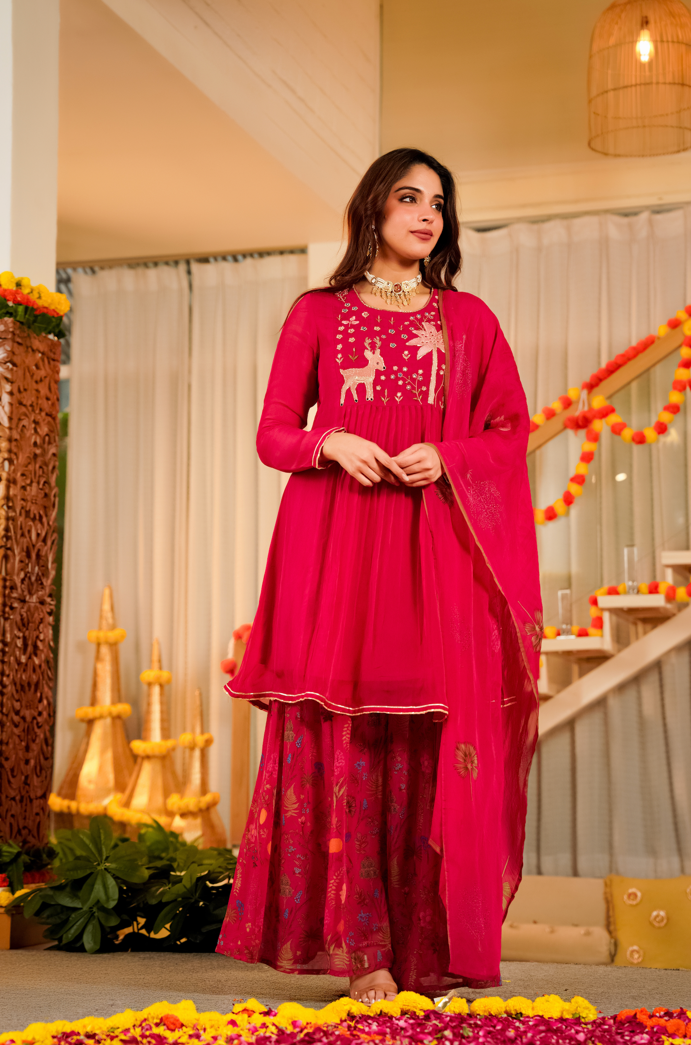 Magenta Whisper Organza Suit Set