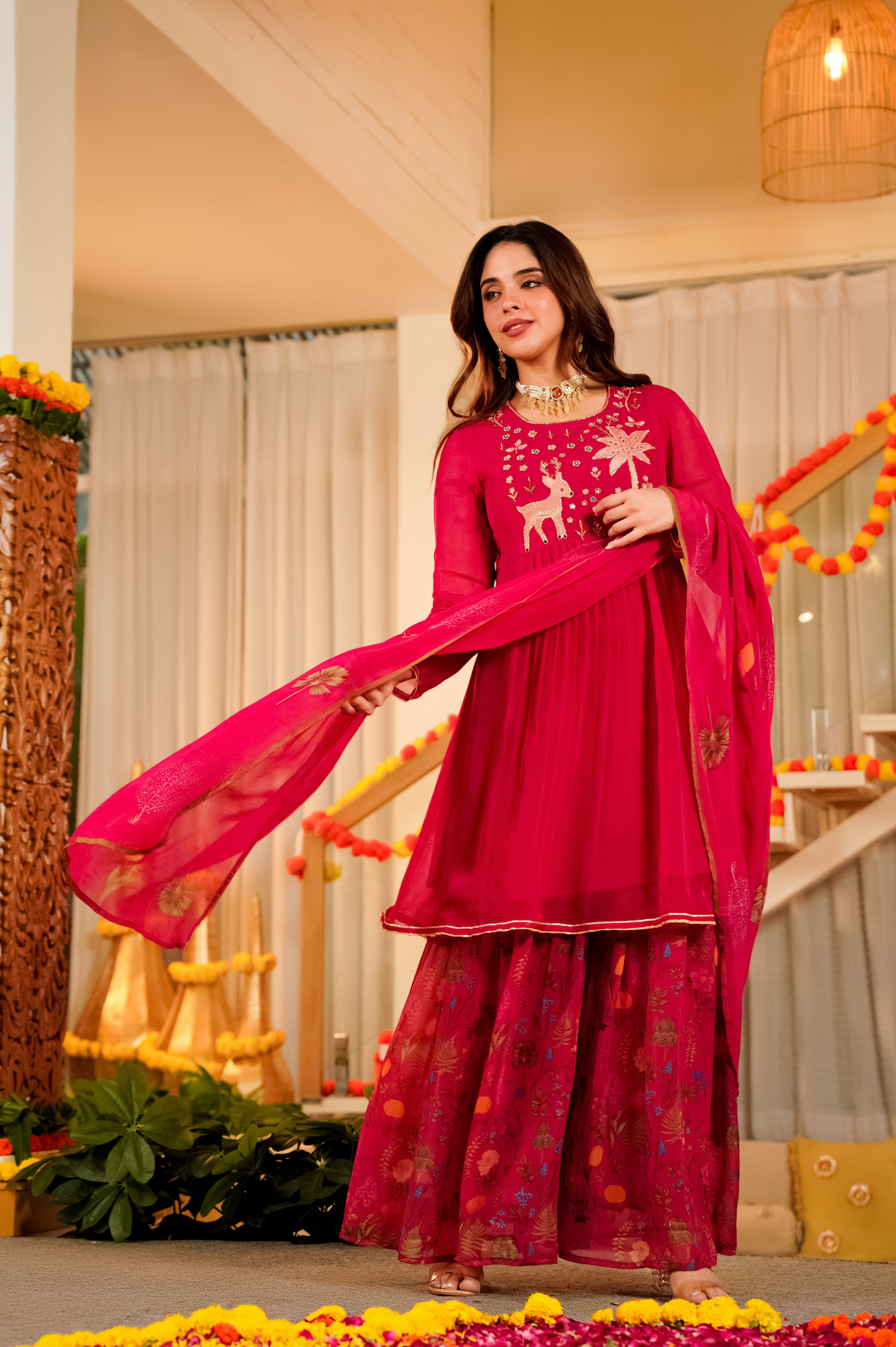 Magenta Whisper Organza Suit Set