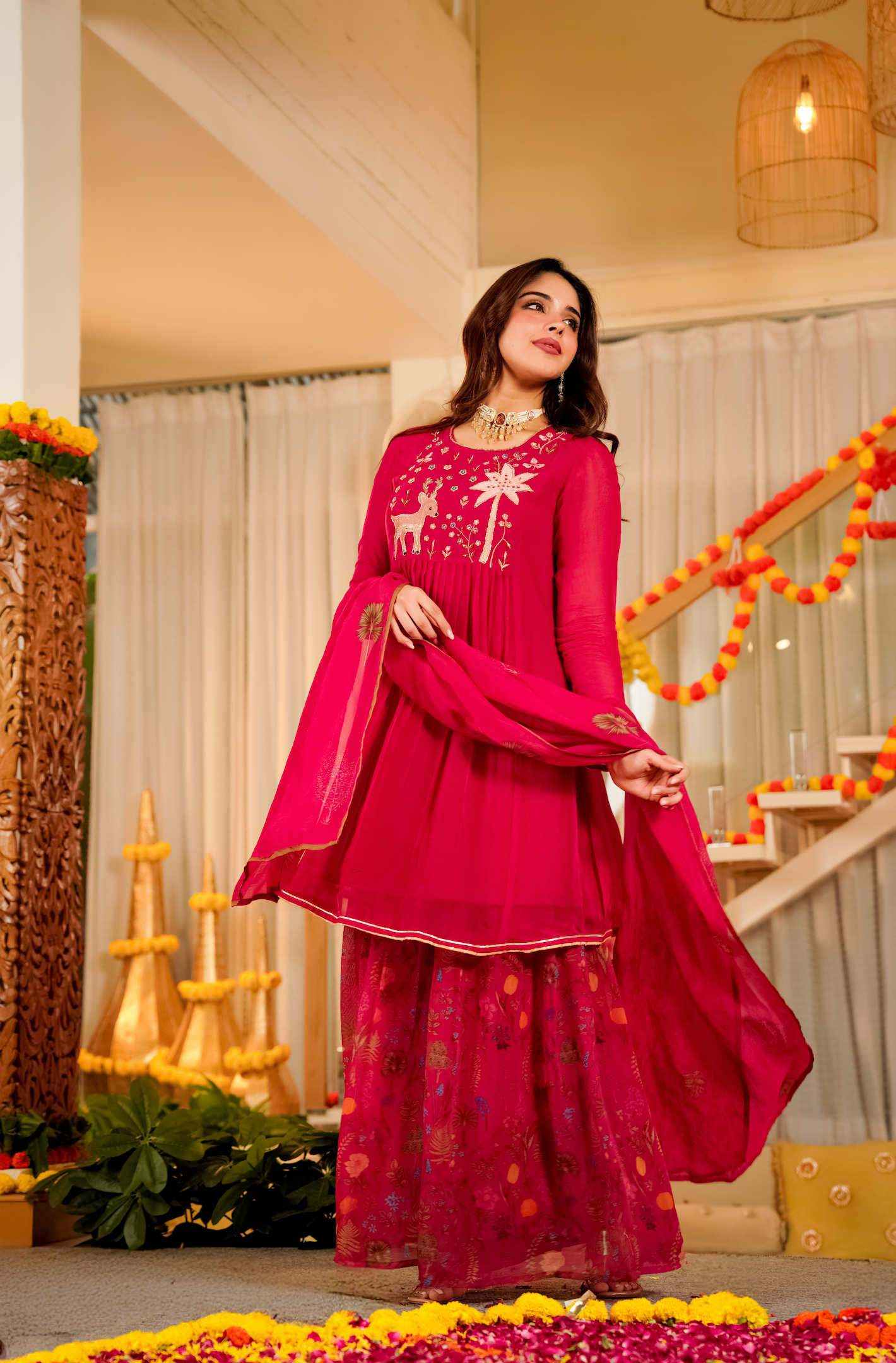 Magenta Whisper Organza Suit Set