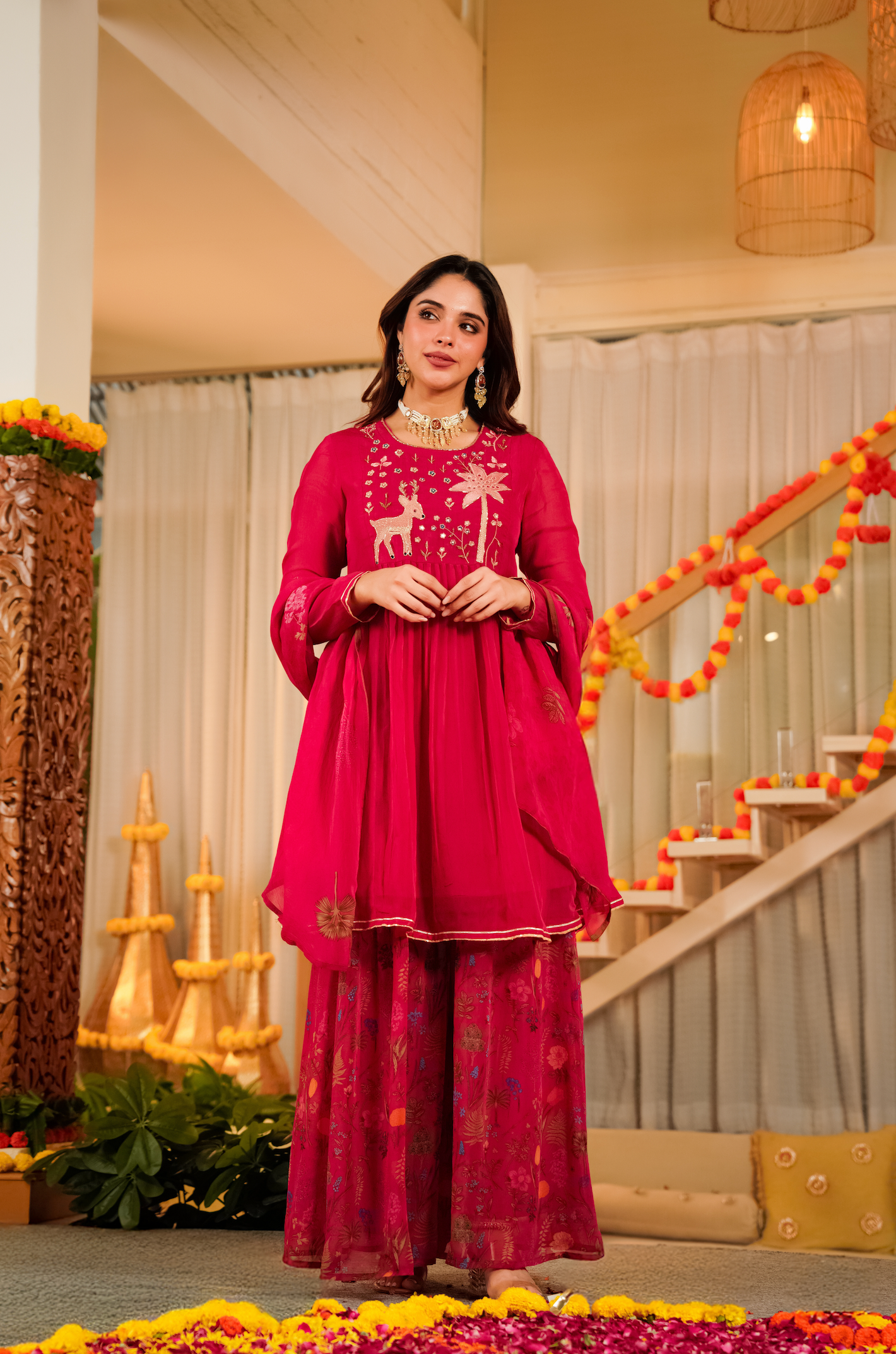 Magenta Whisper Organza Suit Set