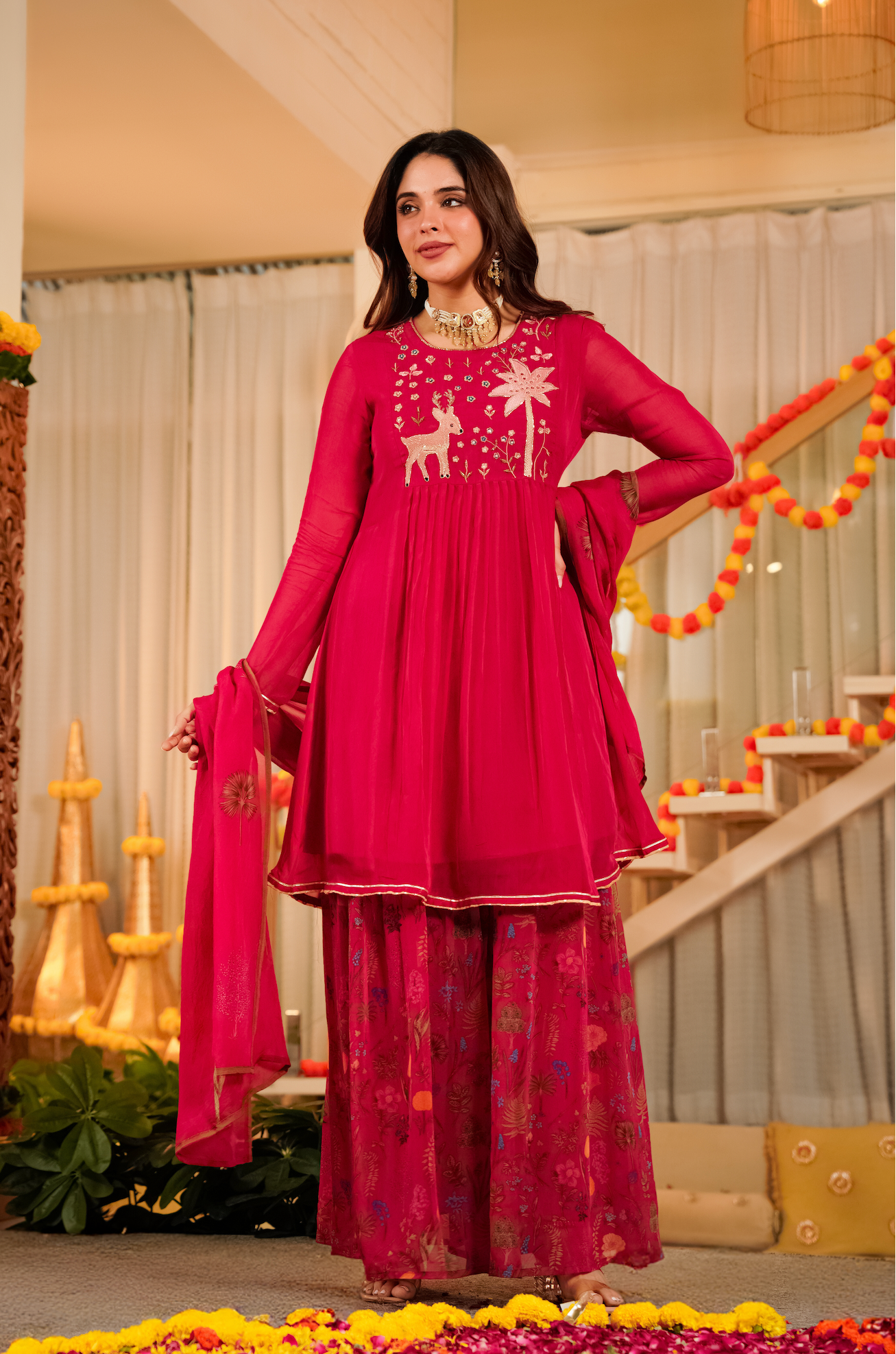 Magenta Whisper Organza Suit Set