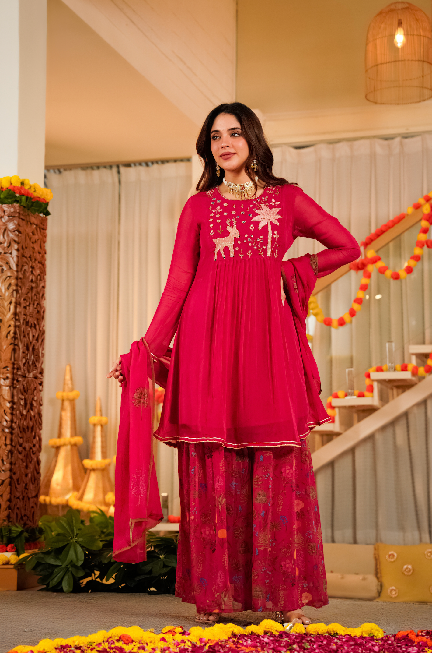 Magenta Whisper Organza Suit Set