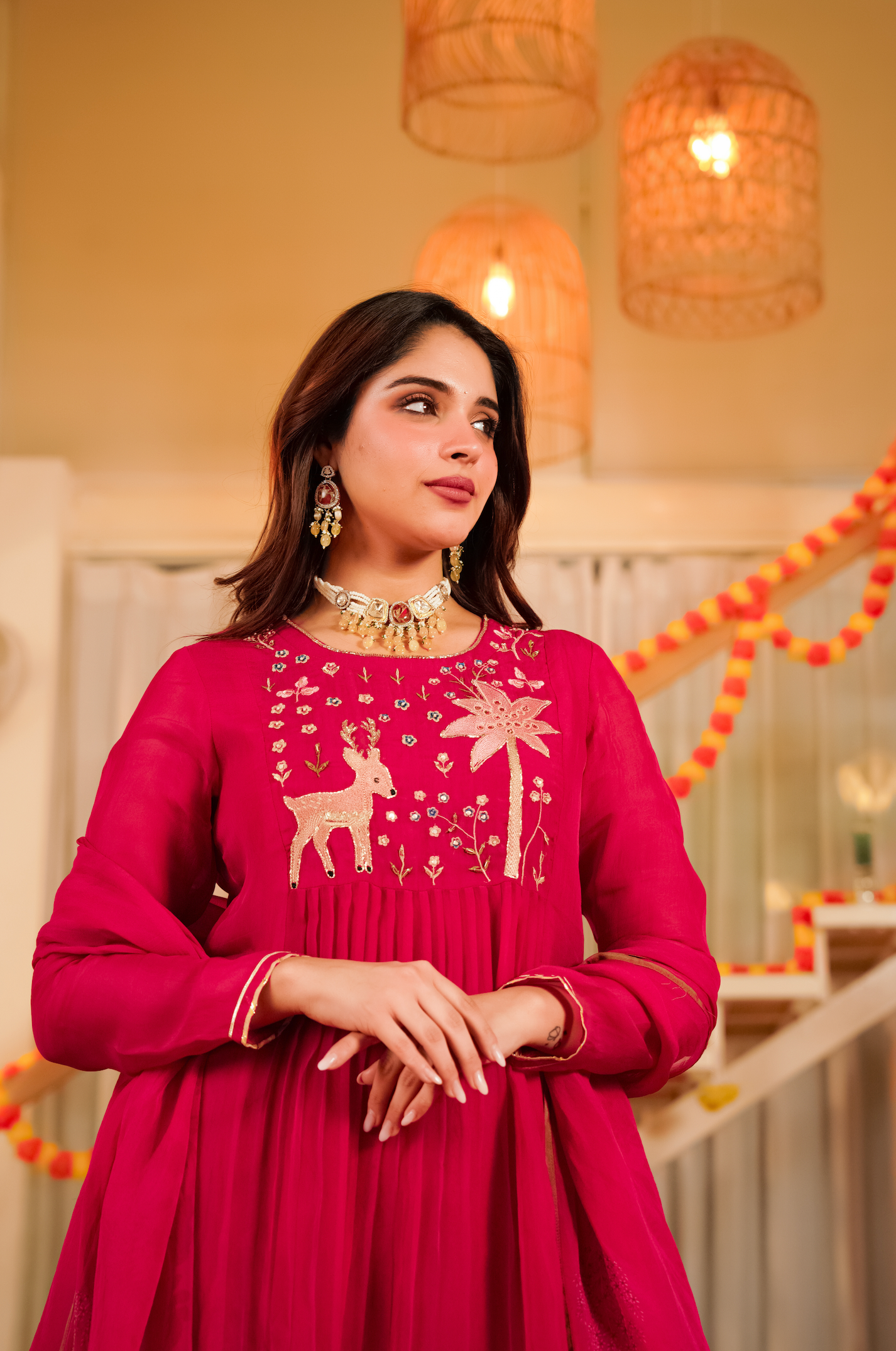 Magenta Whisper Organza Suit Set