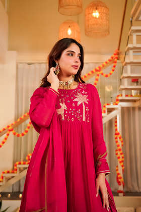 Magenta Whisper Organza Suit Set