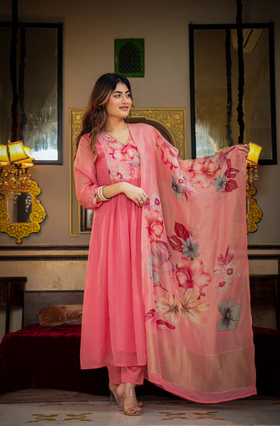 Blush Bloom Organza Suit Set