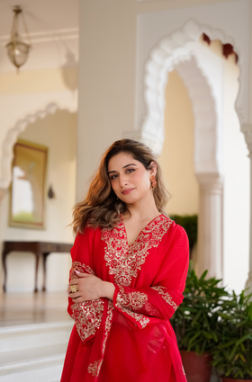 Crimson Aura Organza Suit Set