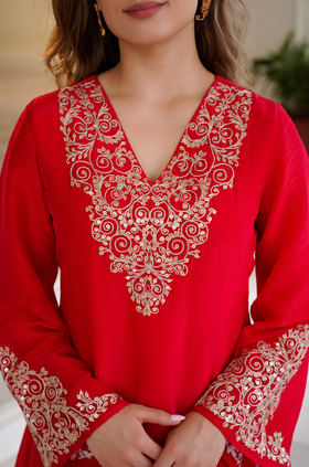 Crimson Aura Organza Suit Set