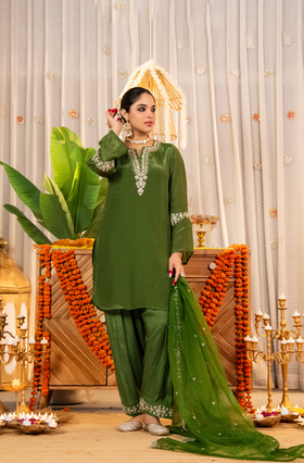 Emerald Whisper Organza Suit Set