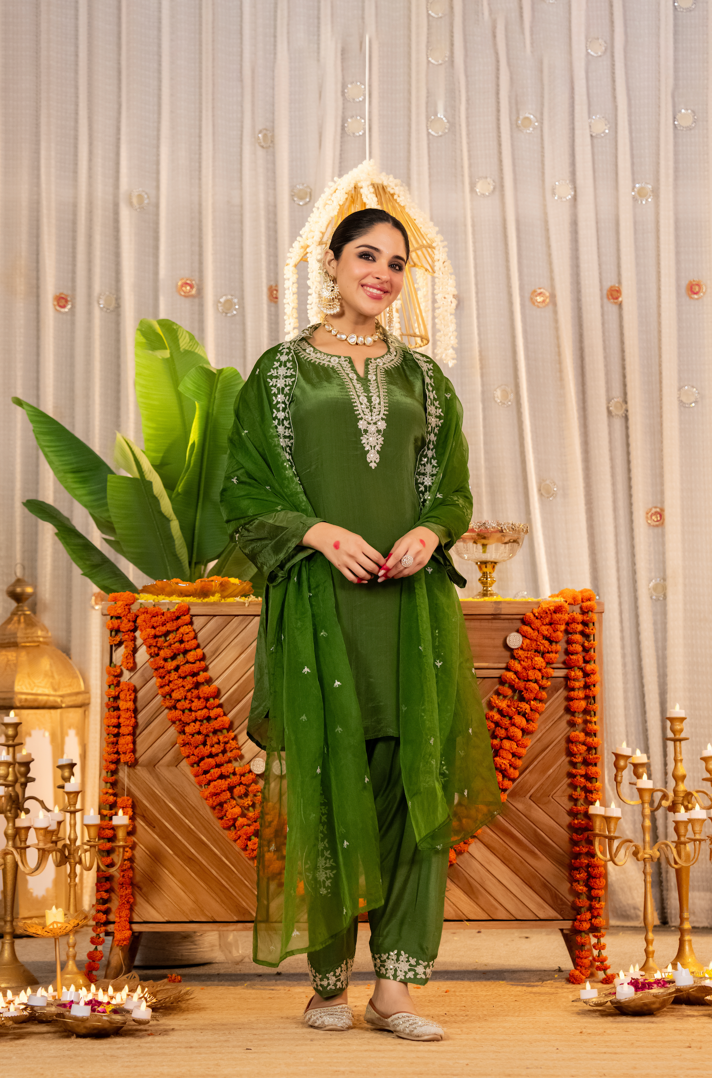 Emerald Whisper Organza Suit Set